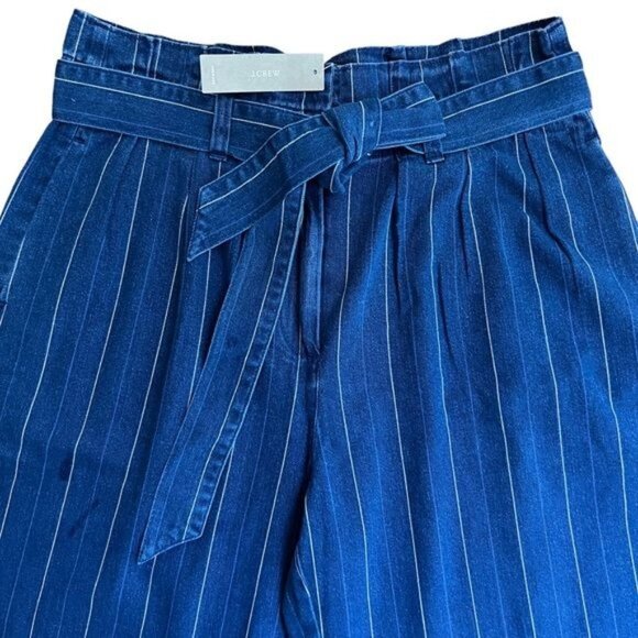 J. Crew Paper Bag Pants in Indigo Stripe Size 8 NWT - Picture 7 of 13